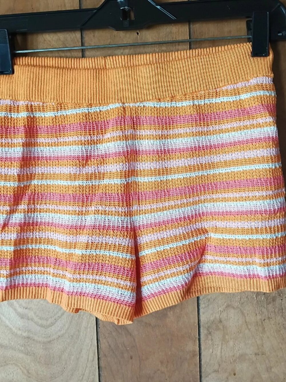 Pink Rose Knit Shorts Size S Orange Pink Striped Rayon Polyester Pull On